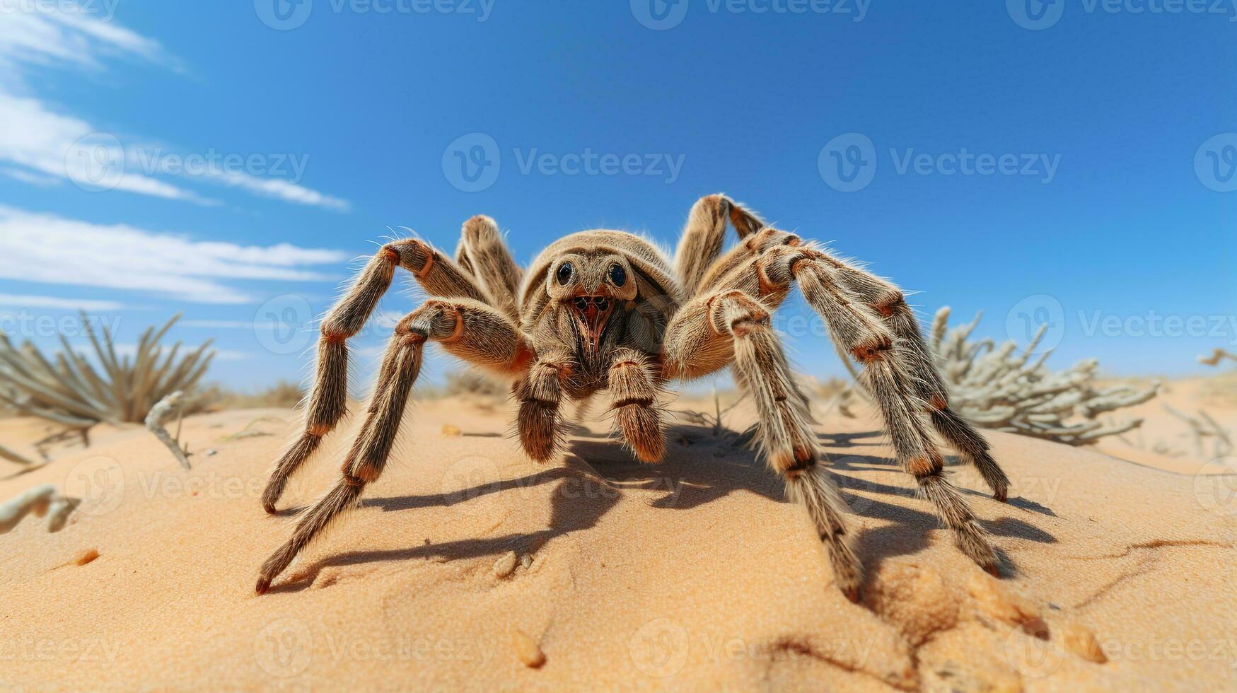 foto de un Desierto tarántula en un Desierto con azul cielo. generativo ai