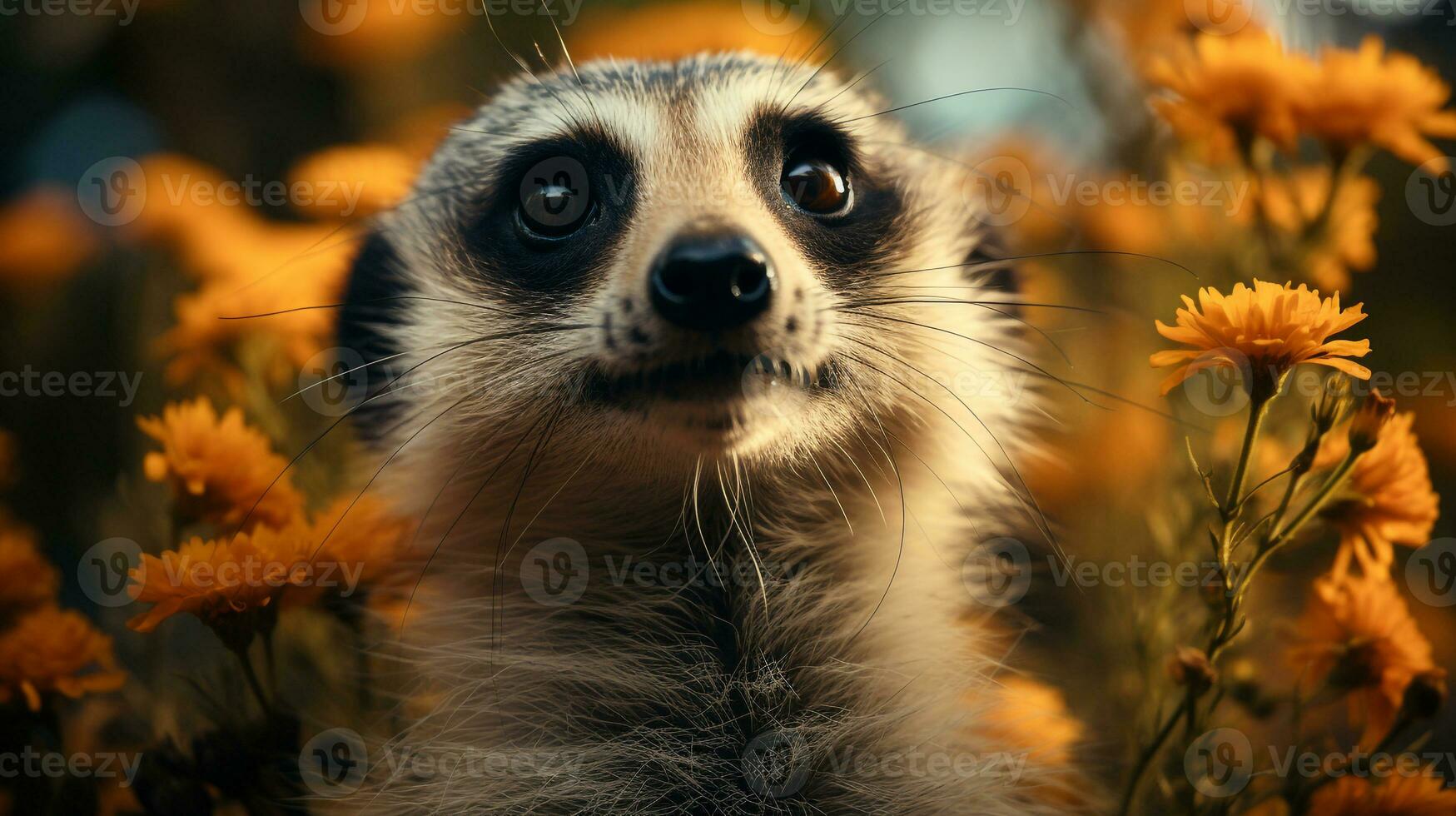 Close-up photo of a Meerkat looking any direction on jungle. Generative AI