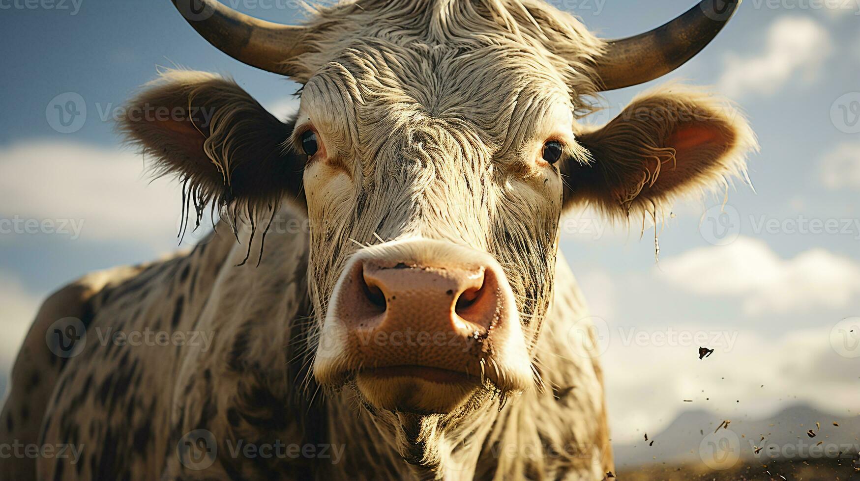 Close-up photo of a Zebu looking any direction. Generative AI