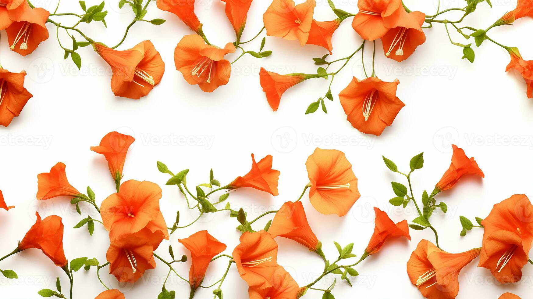 Trumpet flower patterned background. Flower texture background. Generative AI photo