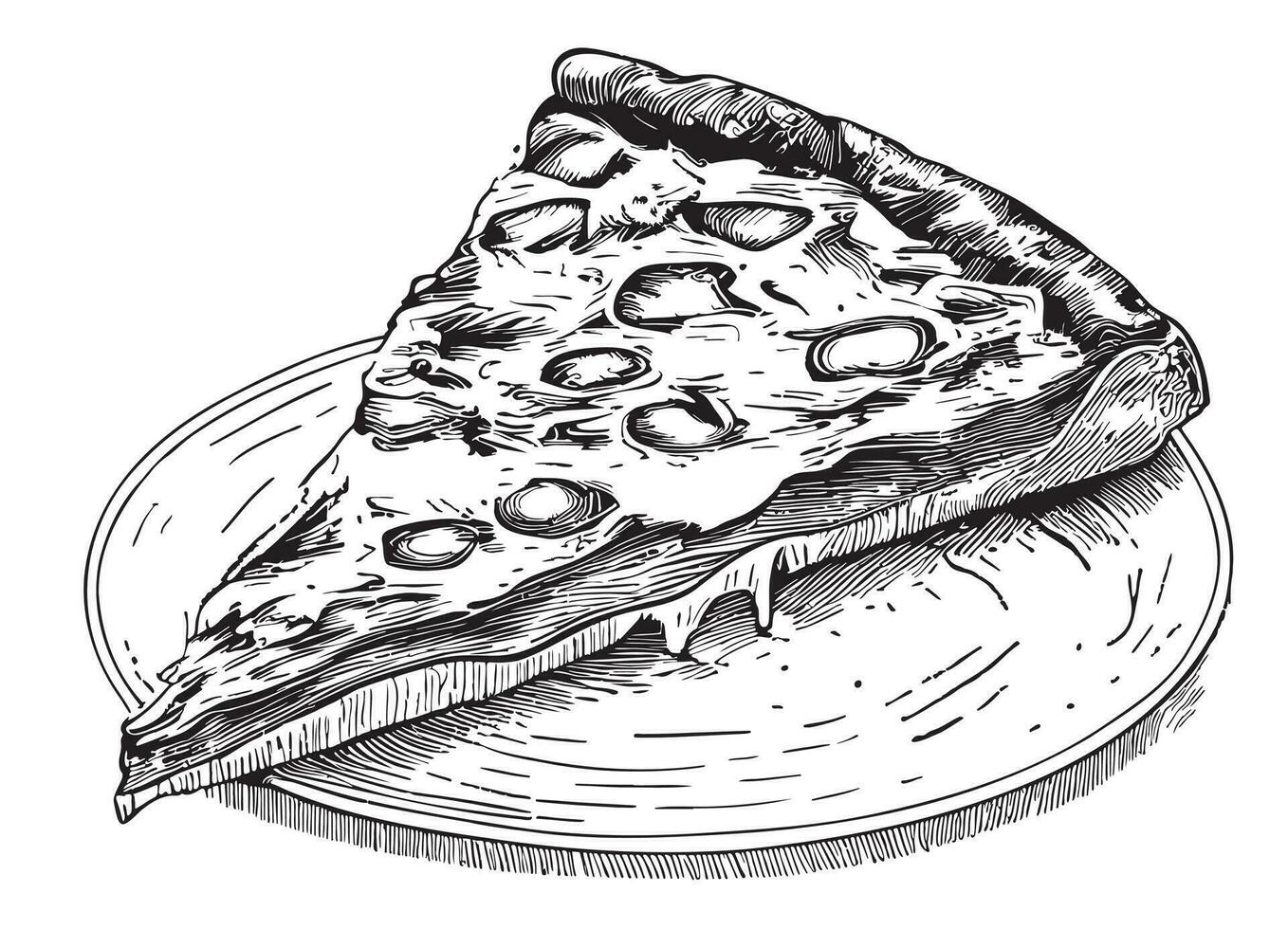 Piece of pizza sketch hand drawn in doodle style Vector illustration