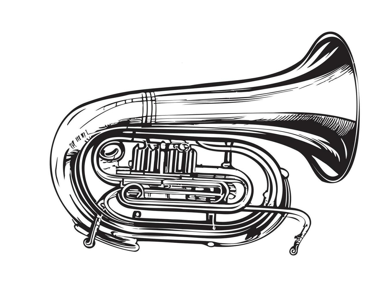 Tuba musical instrument retro sketch hand drawn Vector illustration