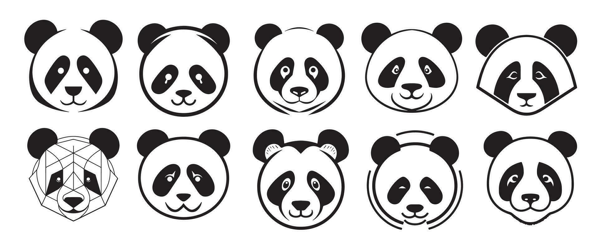 Set of logo panda portrait hand drawn sketch illustration, Wild animals vector