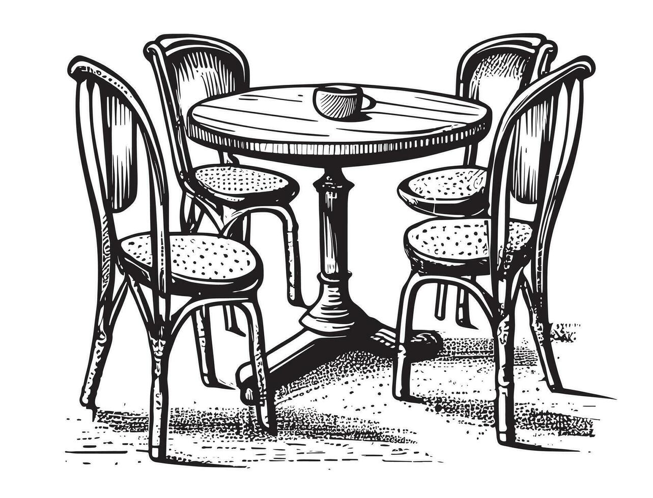 Cafe table with chairs hand drawn sketch in doodle style Vector illustration