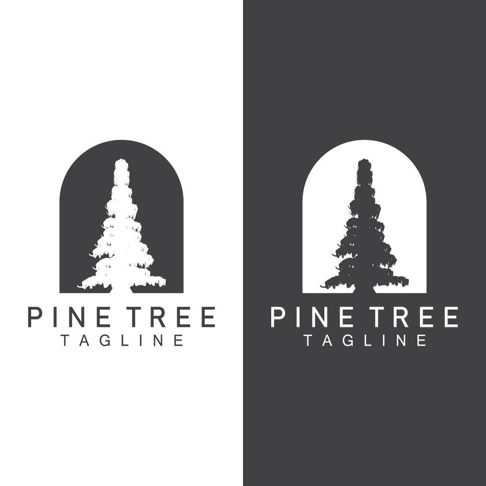 Pine Tree Logo, Vector Design Illustration Template Evergreen Tree Vintage Silhouette Forest