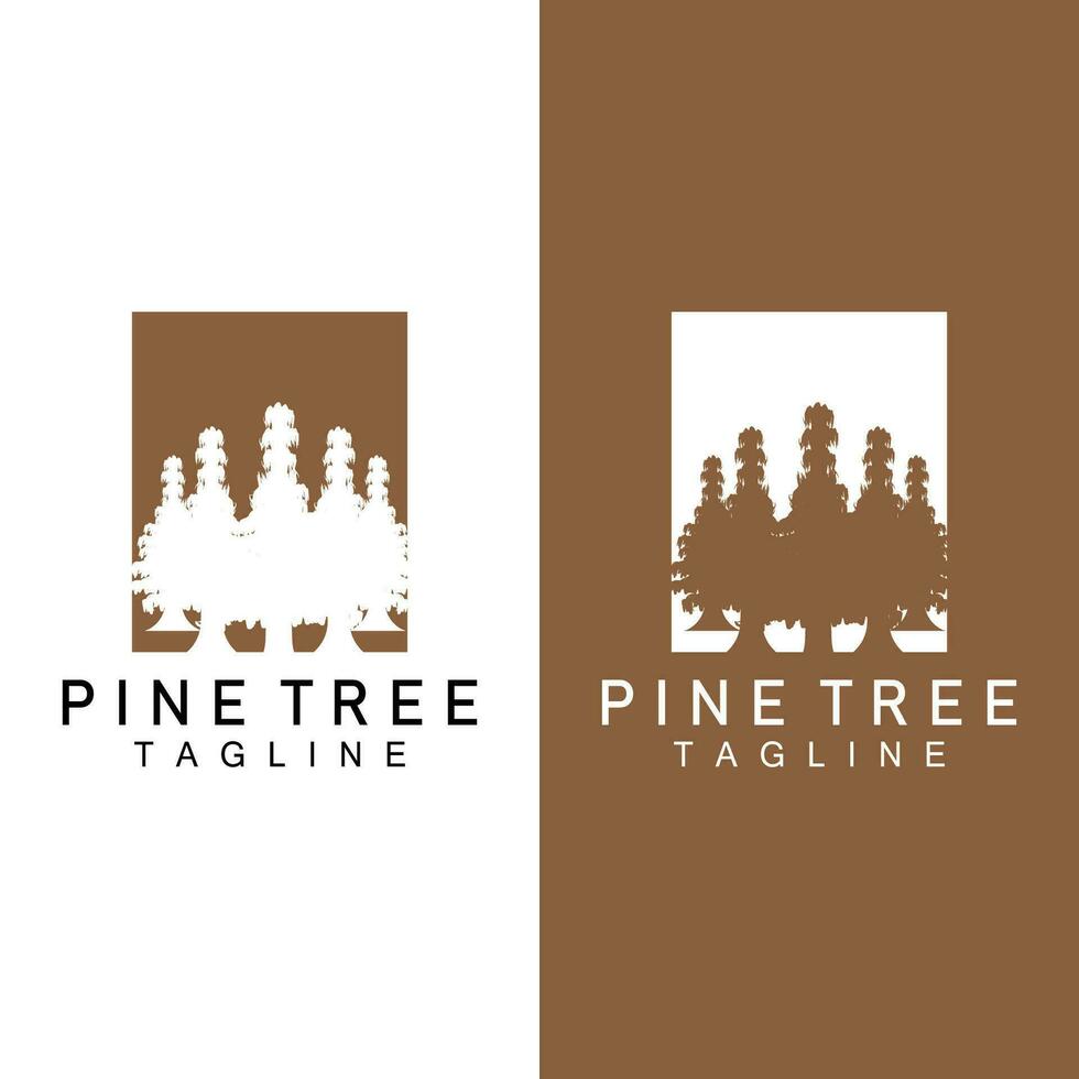 Pine Tree Logo, Vector Design Illustration Template Evergreen Tree Vintage Silhouette Forest