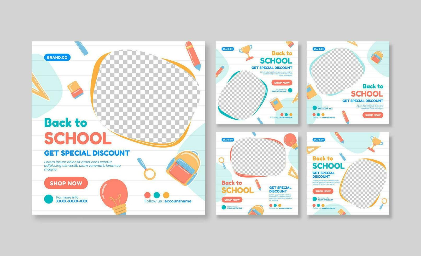 Back to school social media post. Colorful social media template. Trendy editable social media template vector