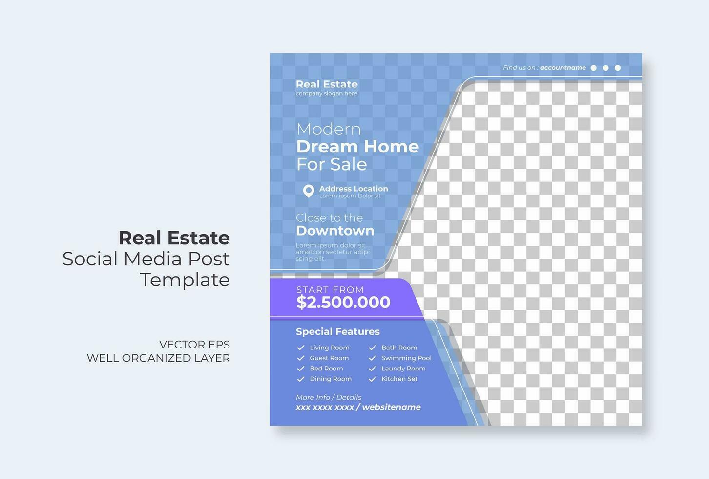 Real estate or property trendy editable template. house for sale social media post template vector