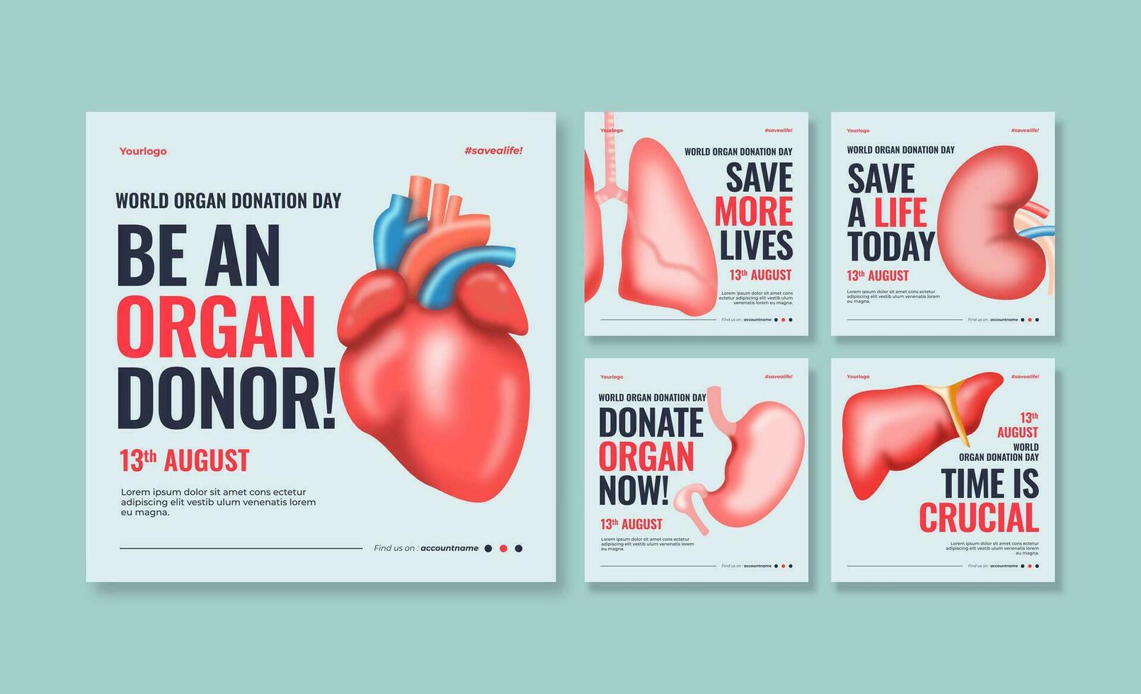 World organ donation day social media post. Social media template. Trendy editable social media template vector