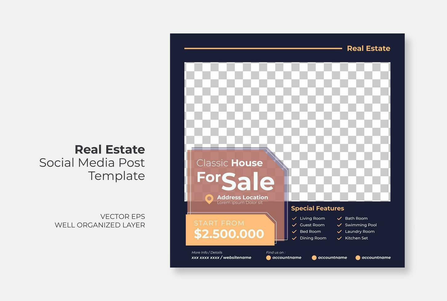 Real estate or property trendy editable template. house for sale social media post template vector