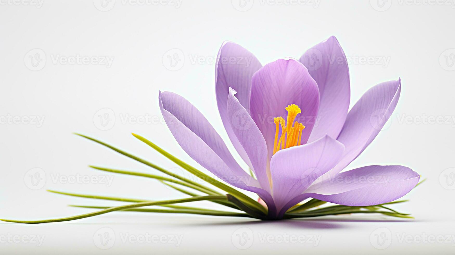 Photo of beautiful Crocus flower isolated on white background. Generative AI