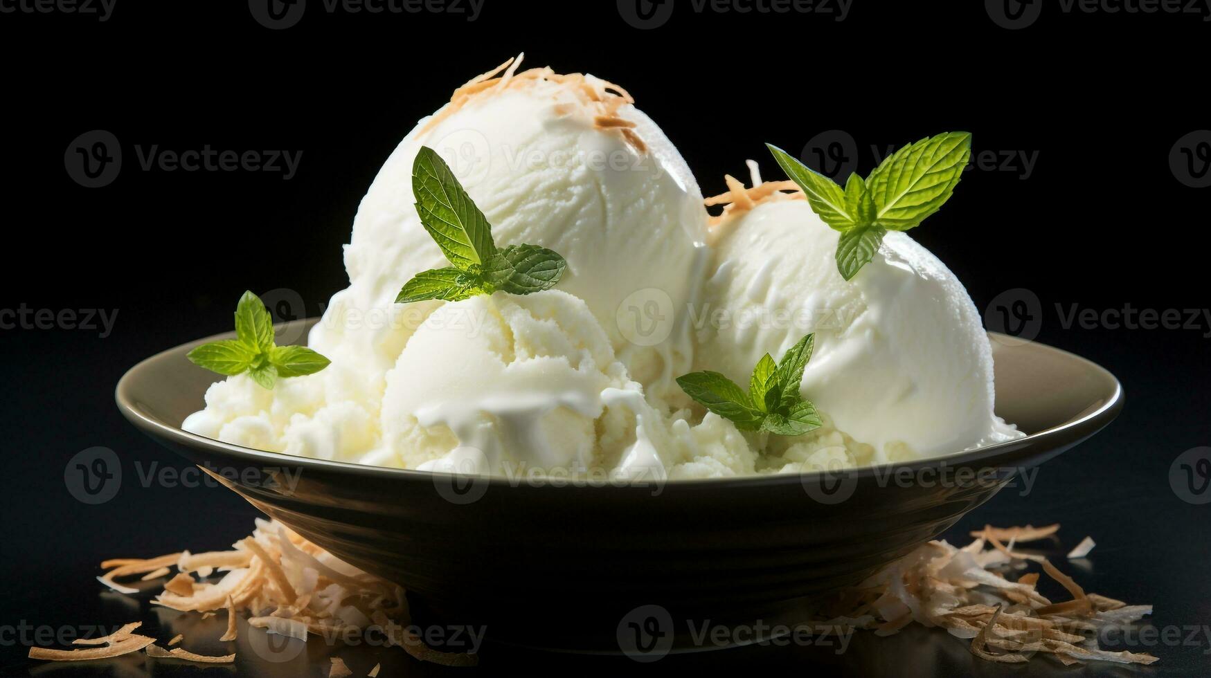 foto de Coco hielo crema como un plato en un gama alta restaurante. generativo ai