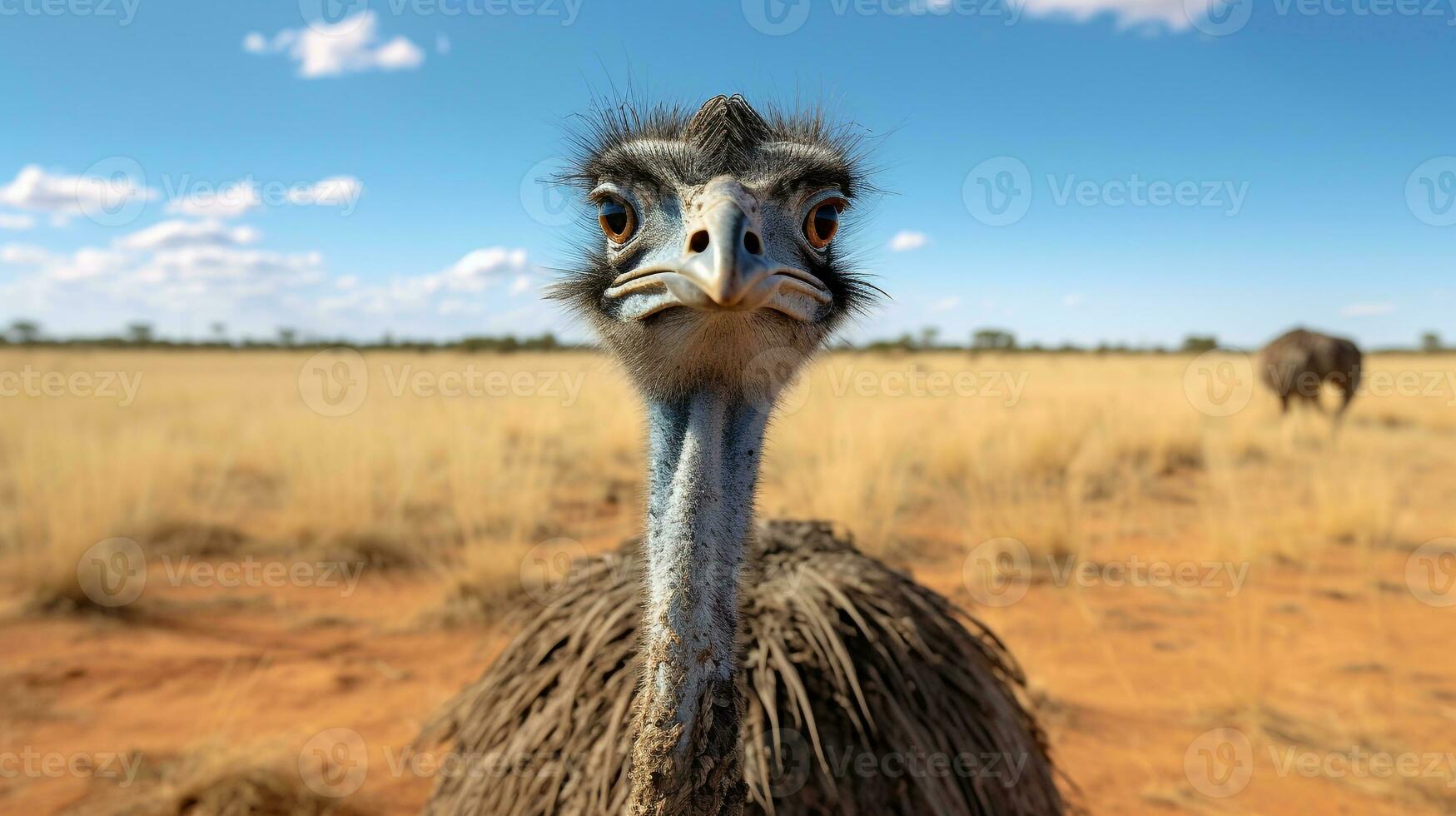 Photo of a Emu in the Farmland. Generative AI