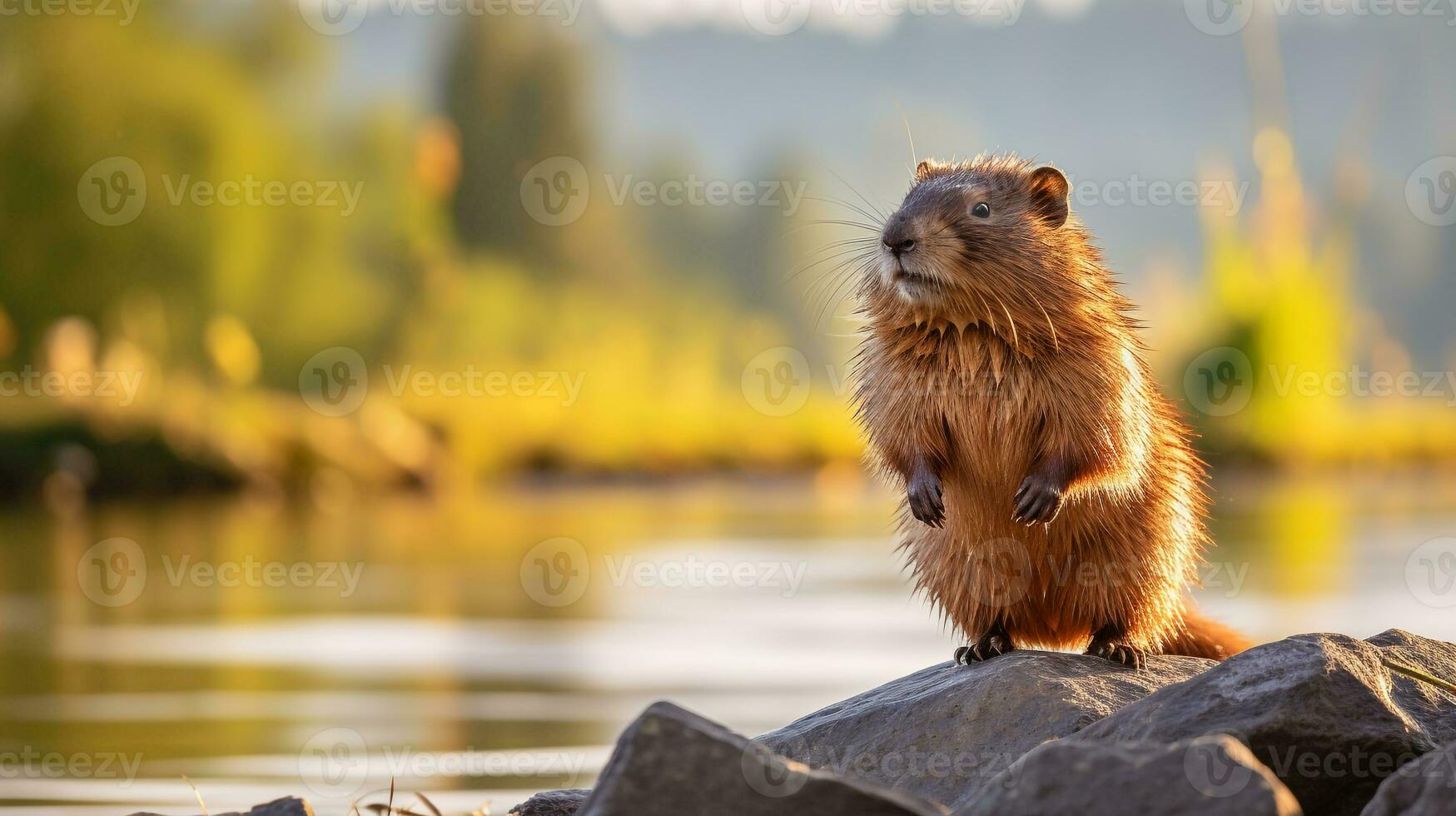 de cerca foto de un rata almizclera mirando en su hábitat. generativo ai