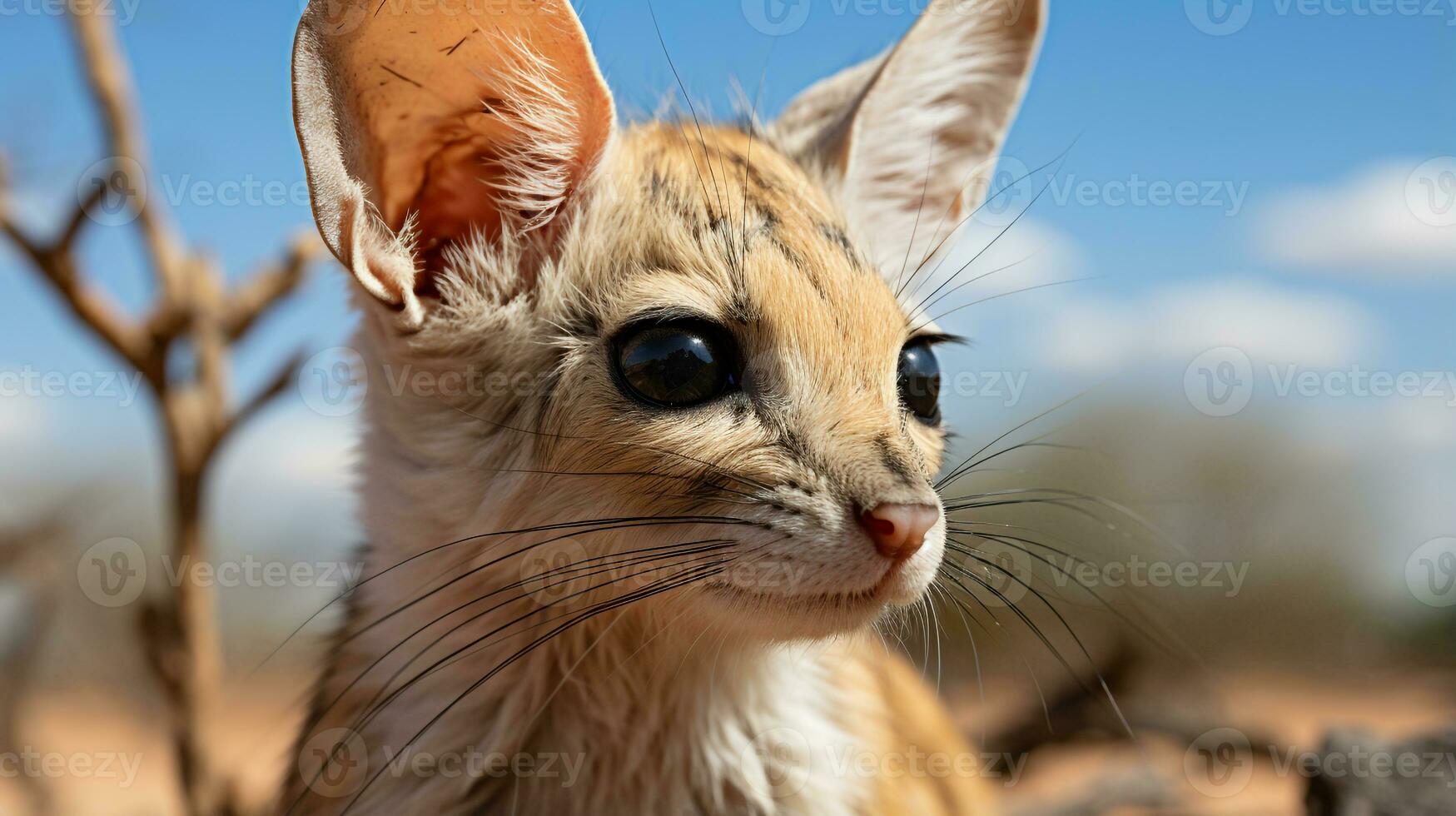 Close-up photo of a Desert Jerboa looking any direction in the Desert. Generative AI