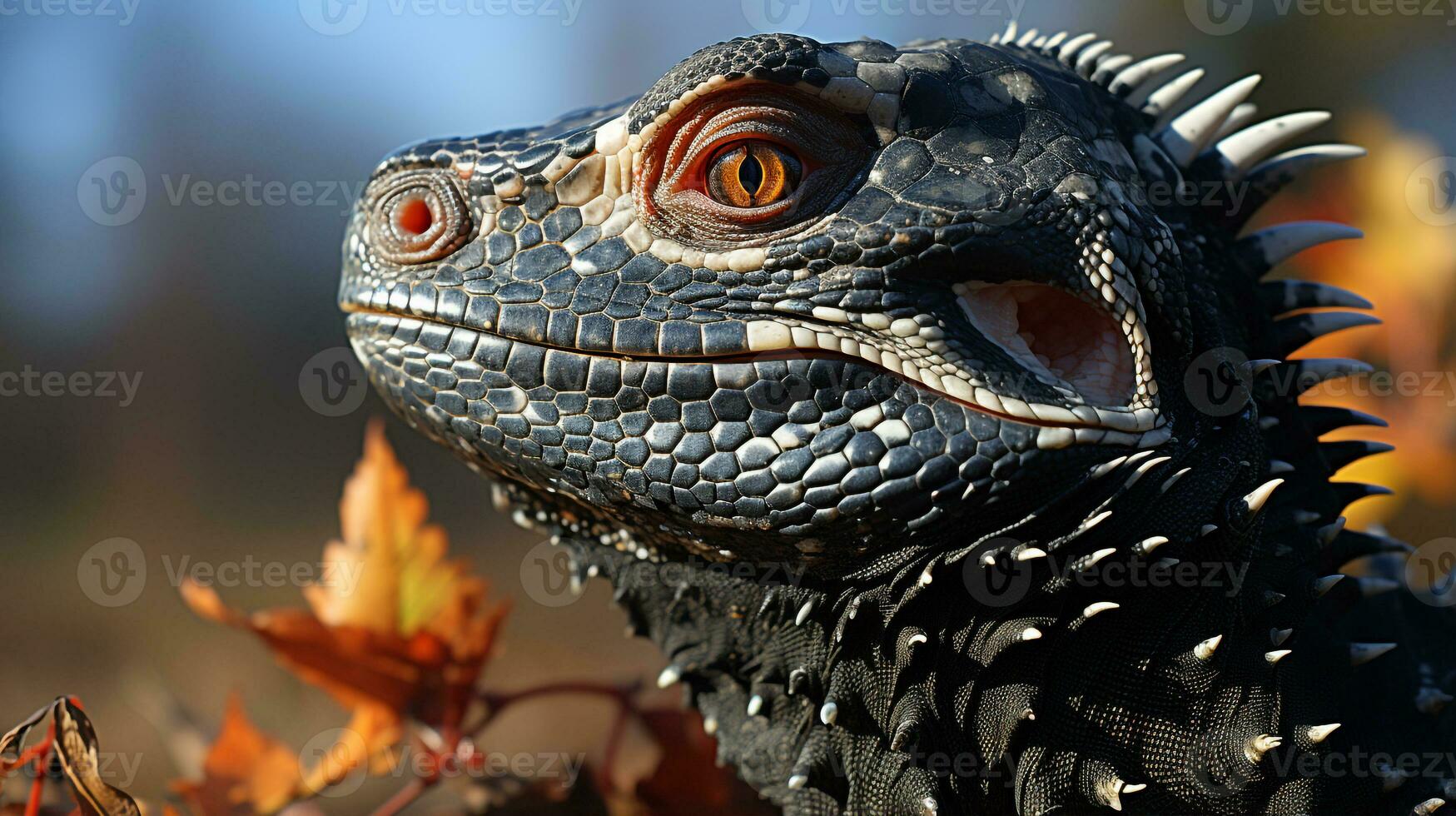 Close-up photo of a Tegu Lizard looking in their habitat. Generative AI