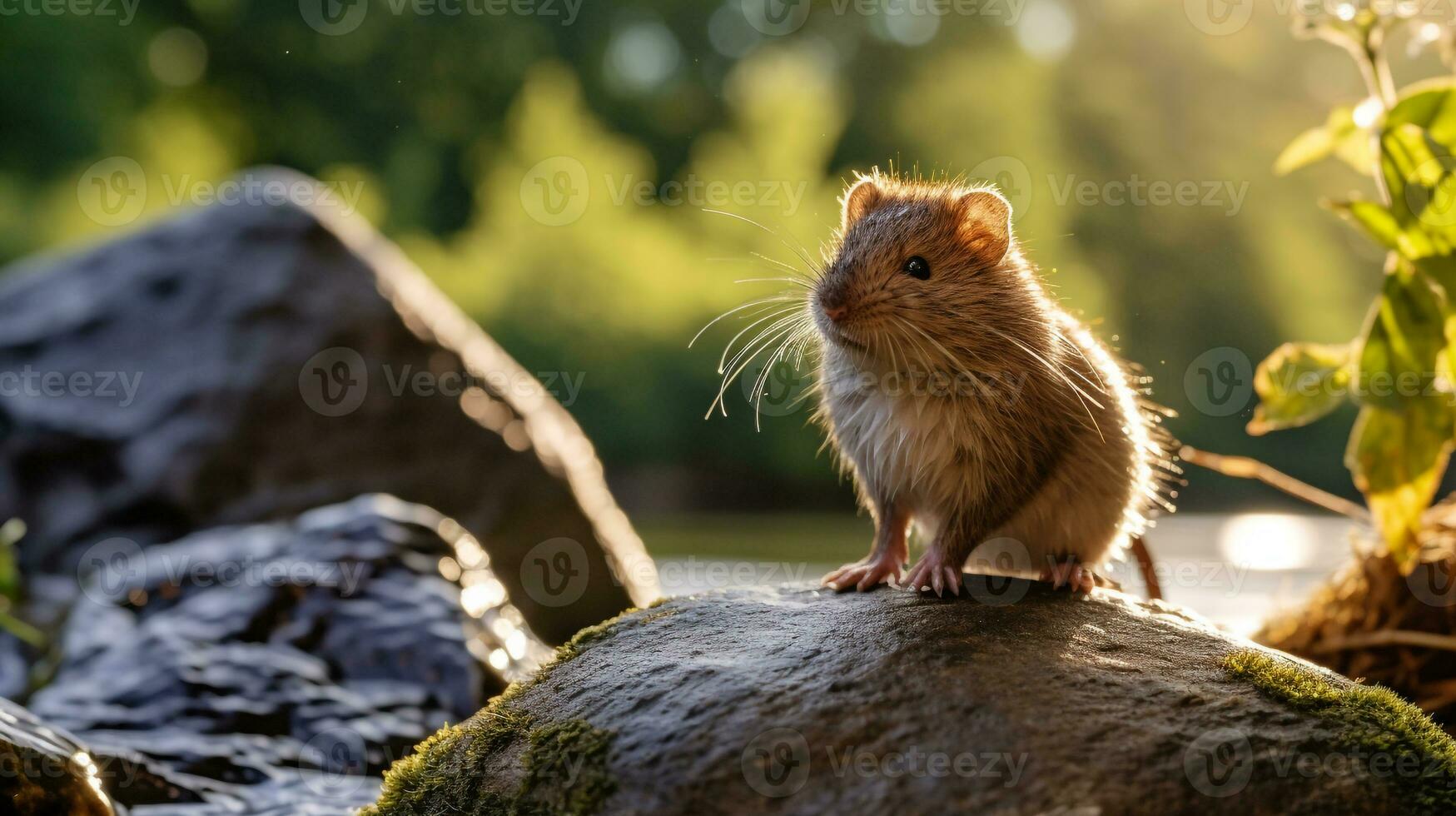 Close-up photo of a Vole looking in their habitat. Generative AI