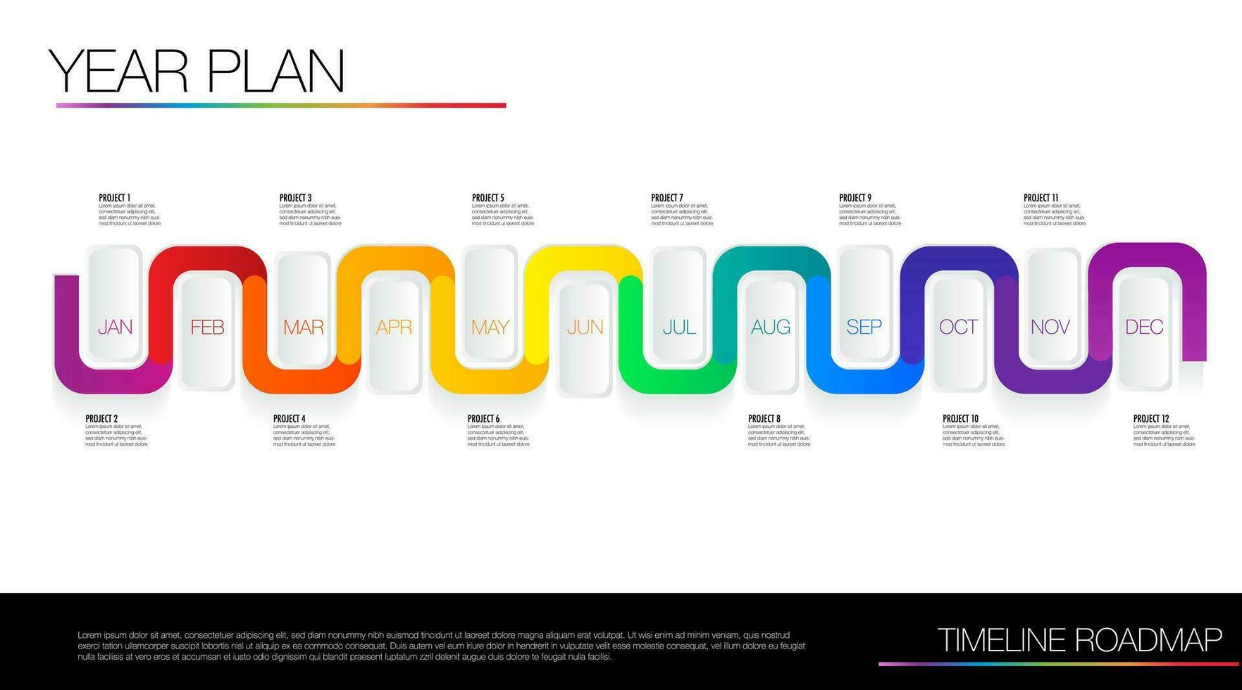 12 months projects year plan , time line milestone vector