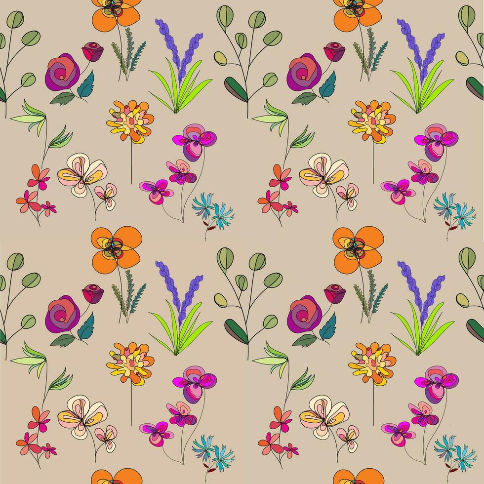 flower doodle line pattern background for textile, fabric, wallpaper vector