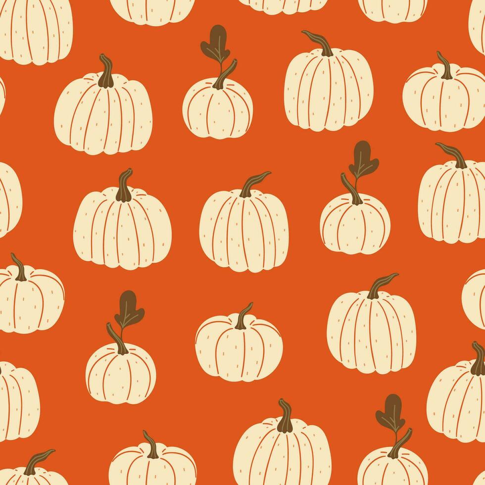 Seamless autumn pattern with pumpkins in orange colors. Vector graphics.