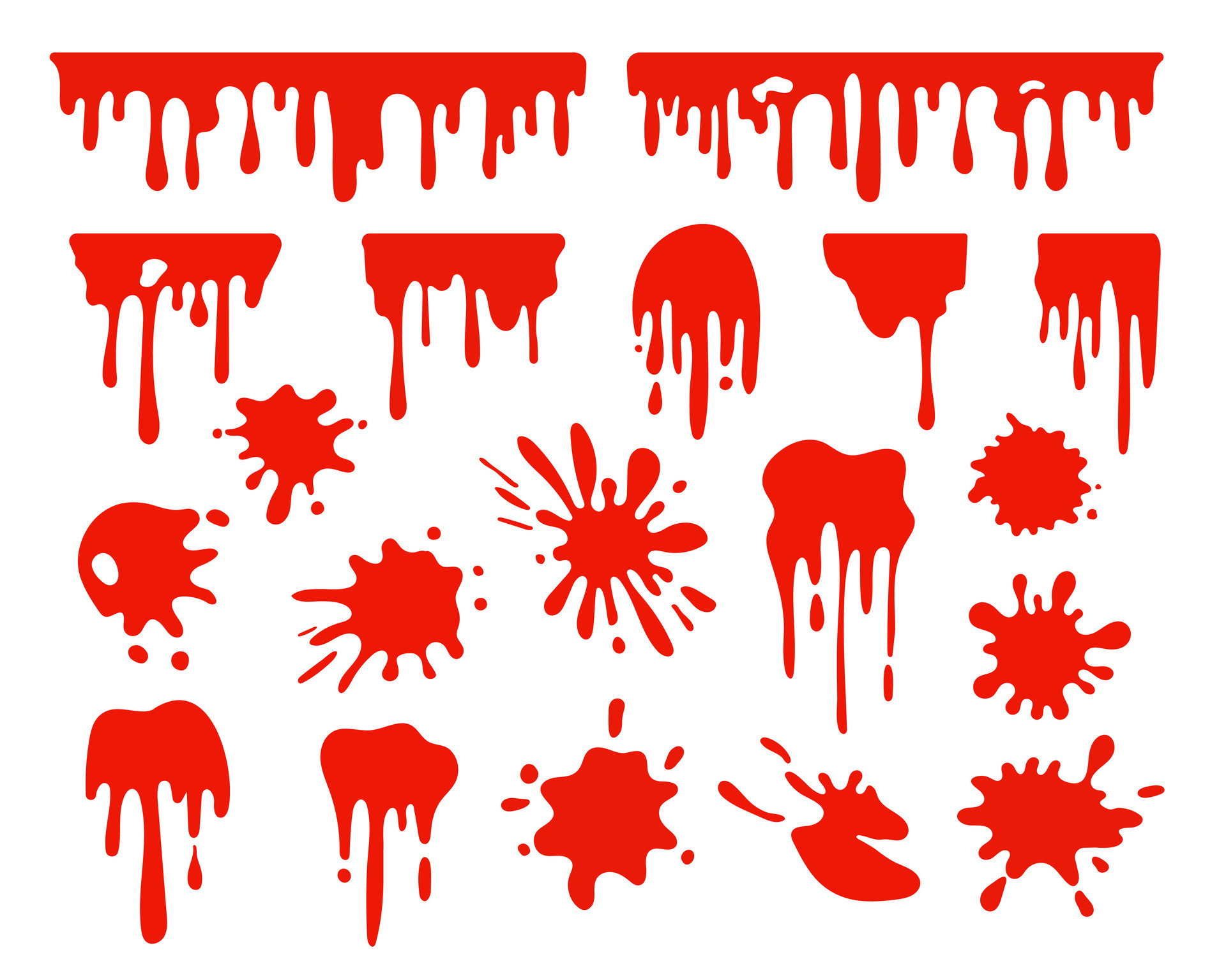 Blood splash set. Happy halloween blood drops. Red hand drawn paint