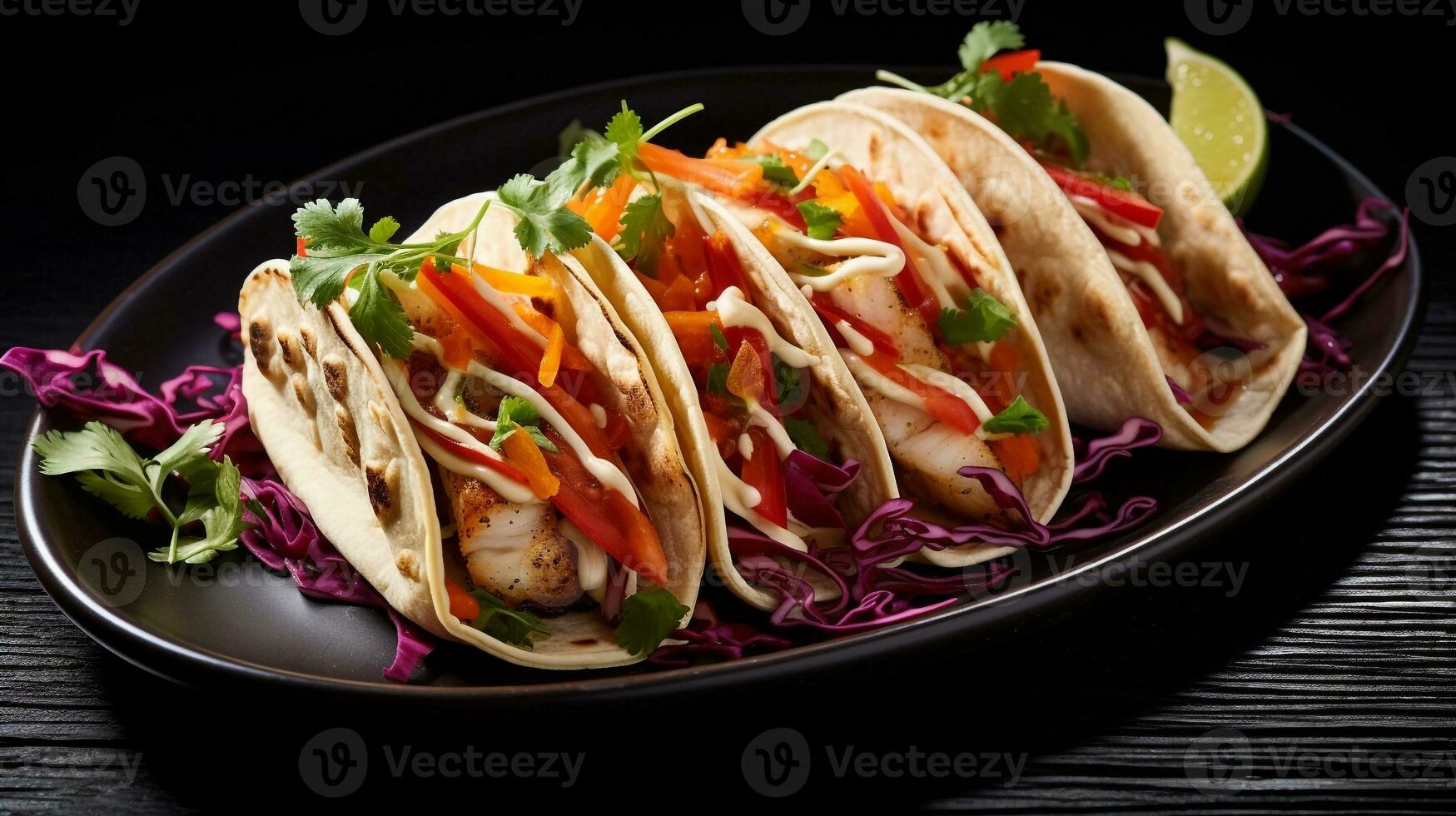 Photo of Grilled Fish Tacos as a dish in a high-end restaurant. Generative AI