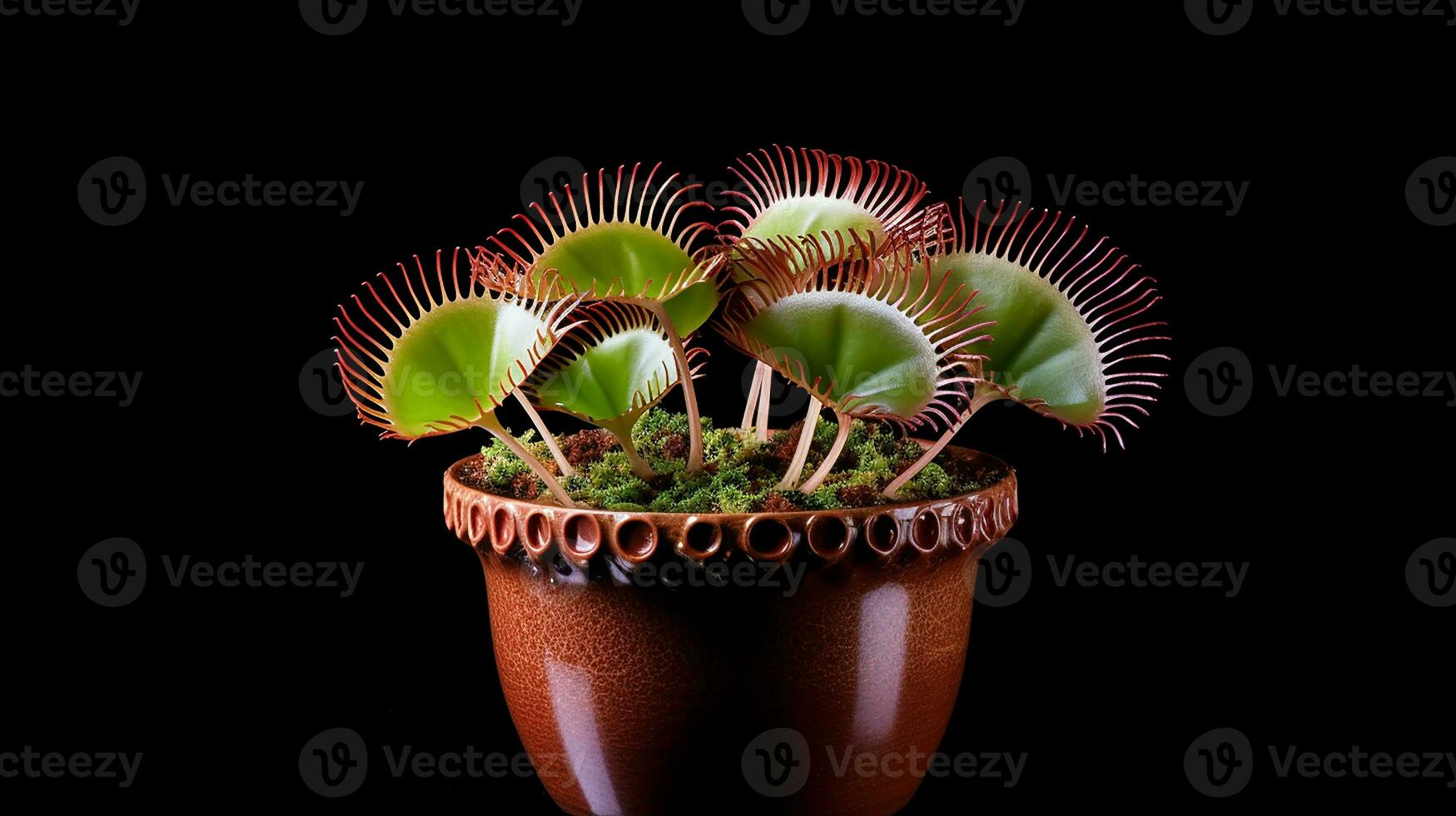 Photo of Venus Flytrap flower in pot isolated on white background. Generative AI