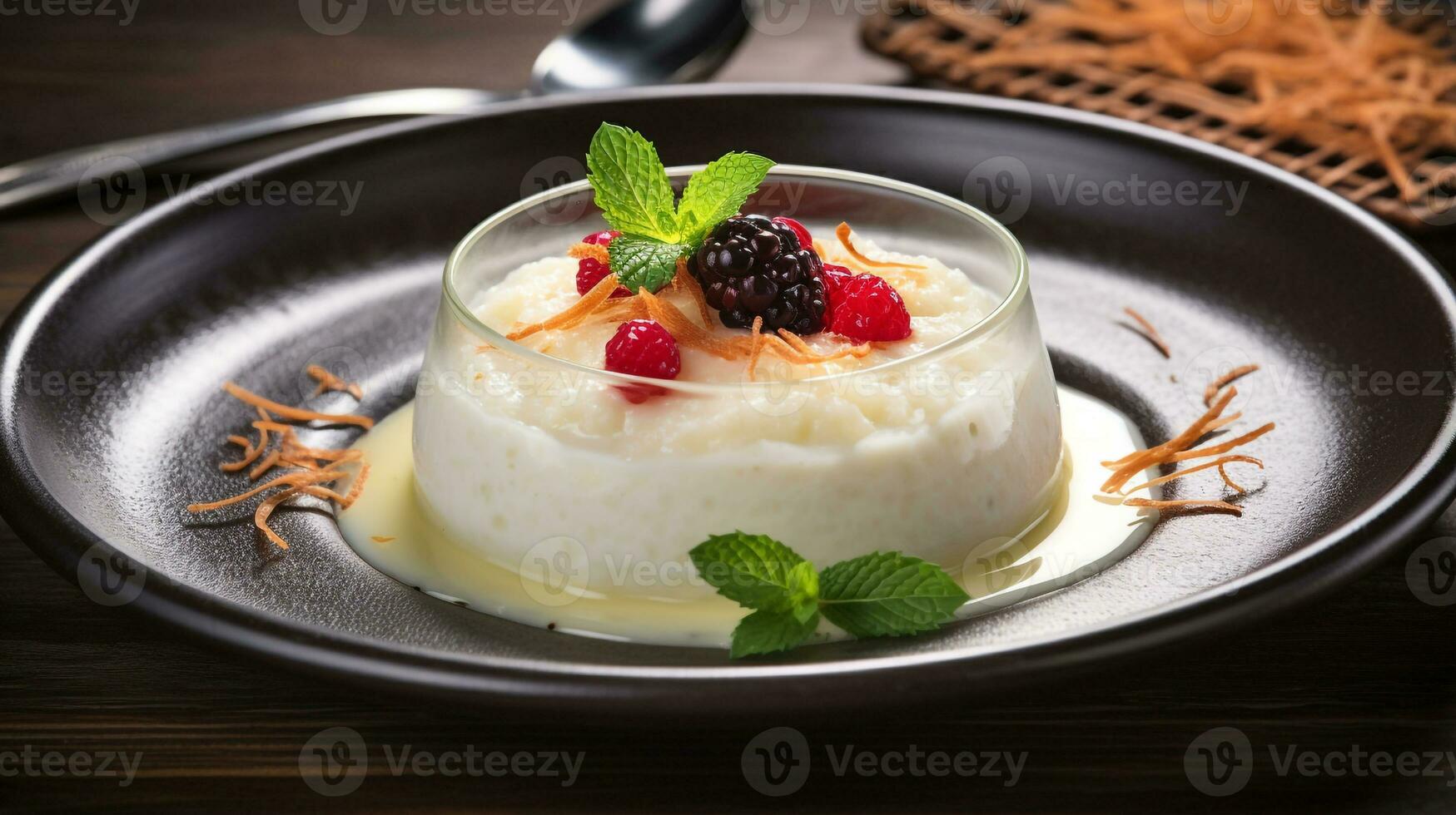 Premium AI Image  Panna cotta Italian dessert Contemporary professional  Michelin Star gourmet food photography