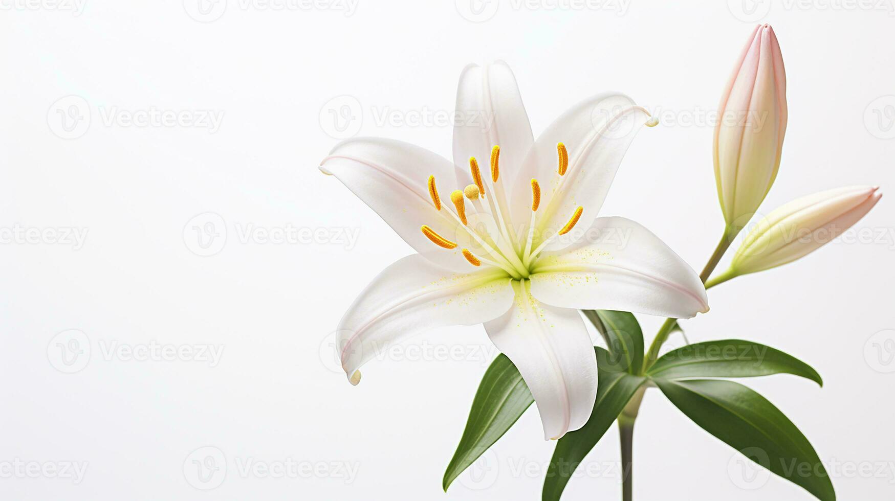 Photo of beautiful Fairy Lily flower isolated on white background. Generative AI