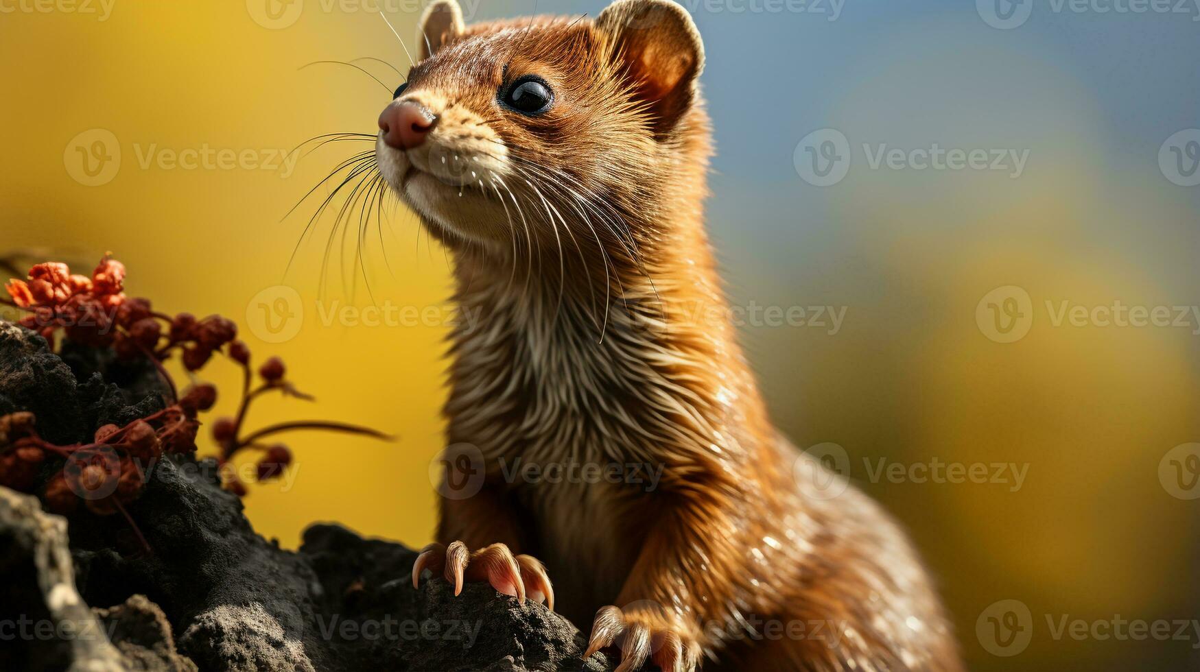 Close-up photo of a Weasel looking any direction. Generative AI