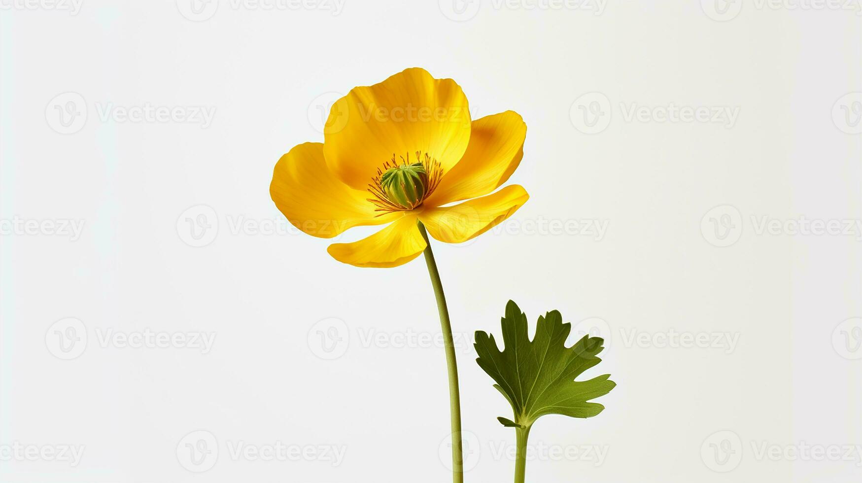 Photo of beautiful Buttercup flower isolated on white background. Generative AI