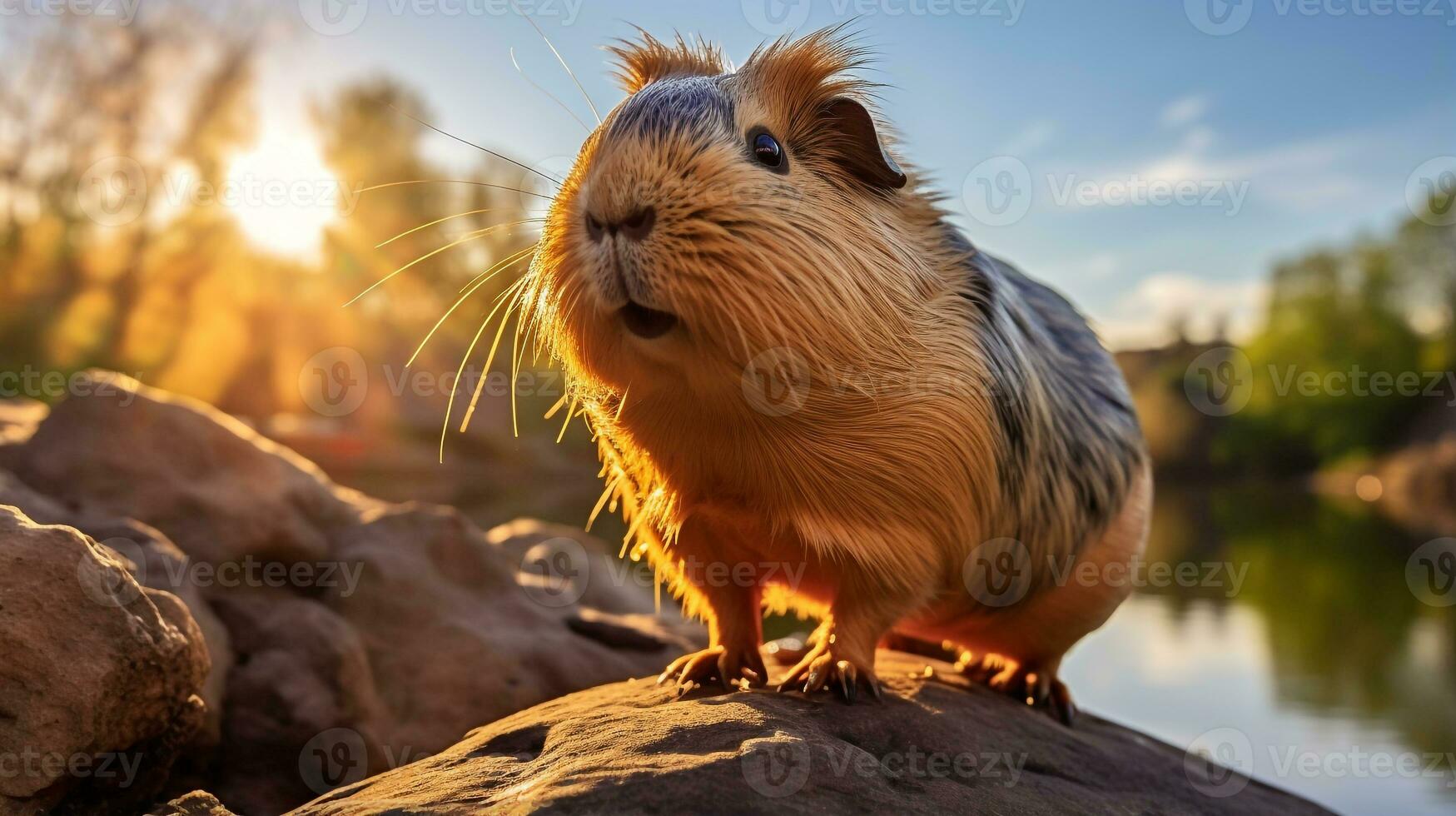 Close-up photo of a Cavy looking in their habitat. Generative AI