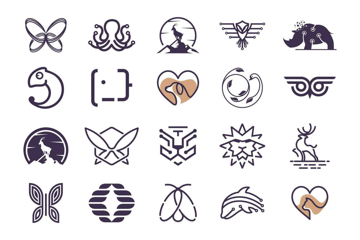 Set of animals logo design vector with creative element concept