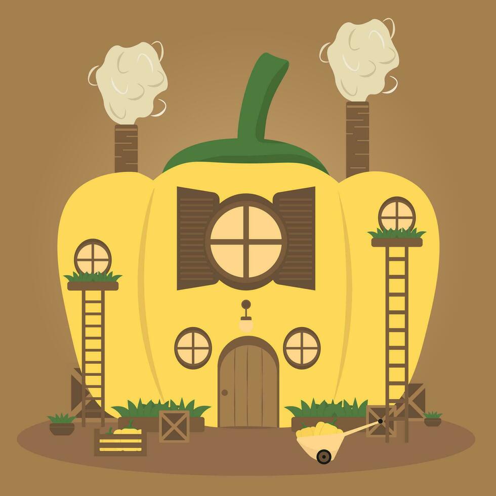 cozy cartoon pepper house vector illustration isolated on brown background