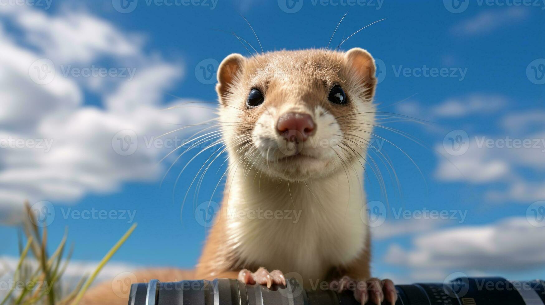 Photo of a Weasel under Blue Sky. Generative AI