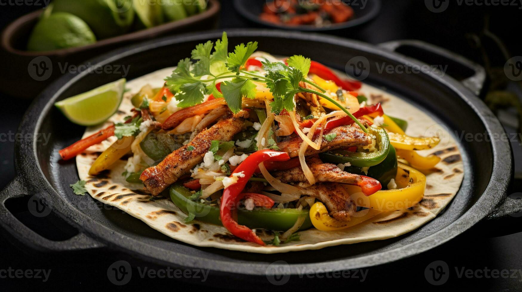 Photo of Vegetable Fajitas as a dish in a high-end restaurant. Generative AI