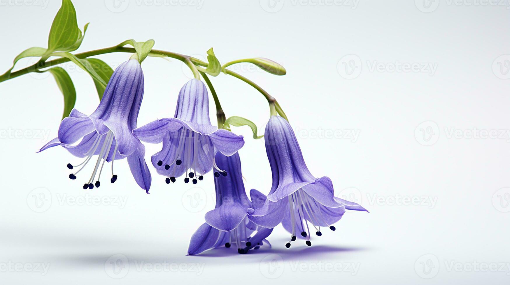 Photo of beautiful Virginia Bluebell flower isolated on white background. Generative AI