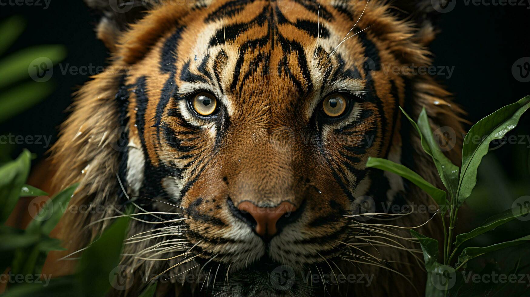 Close-up photo of a Tiger looking any direction on jungle. Generative AI