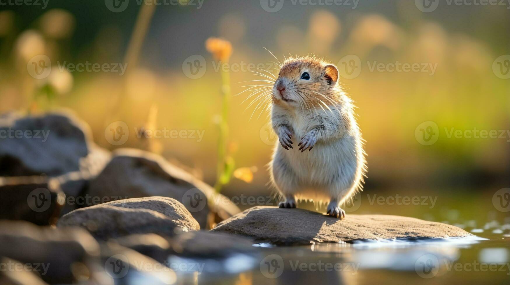 Close-up photo of a Gerbil looking in their habitat. Generative AI