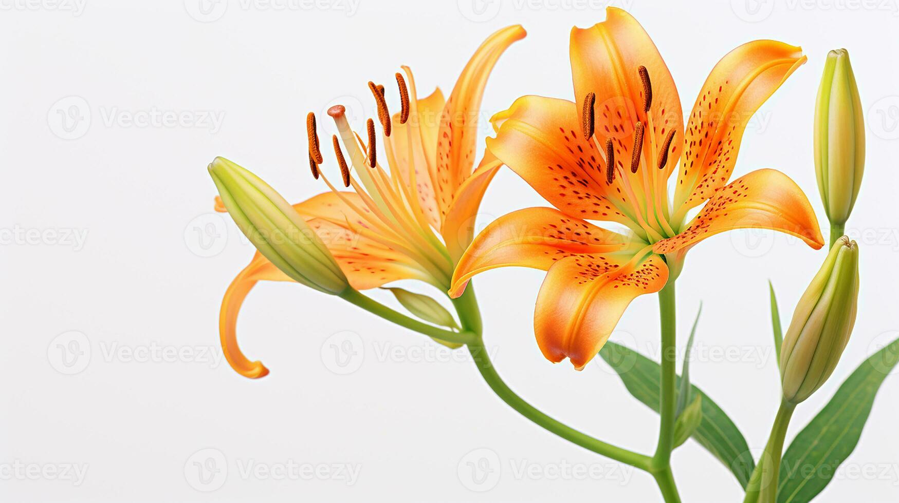 Photo of beautiful Tiger Lily flower isolated on white background. Generative AI
