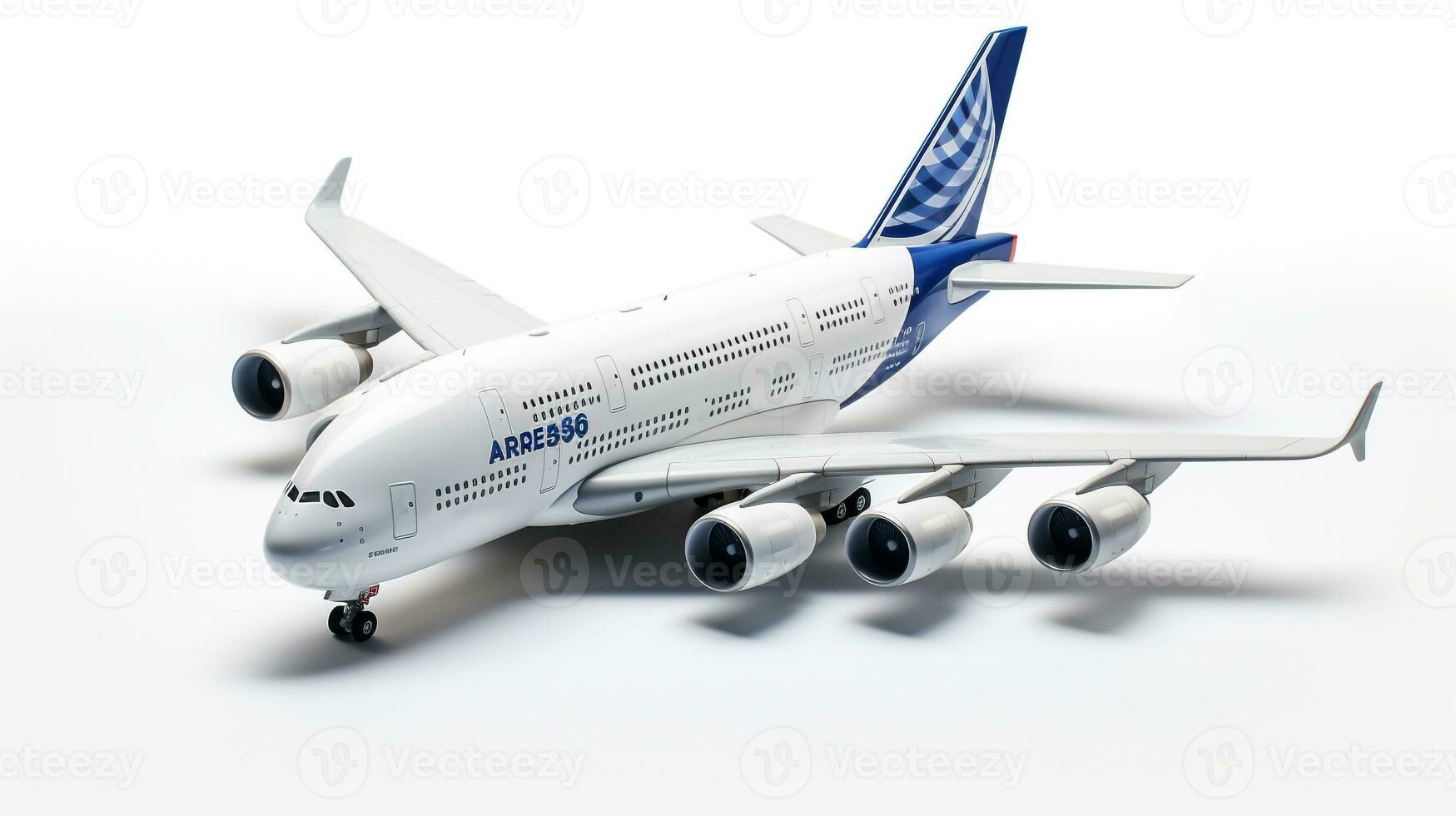 Displaying a 3D miniature Airbus A380. Generative AI photo