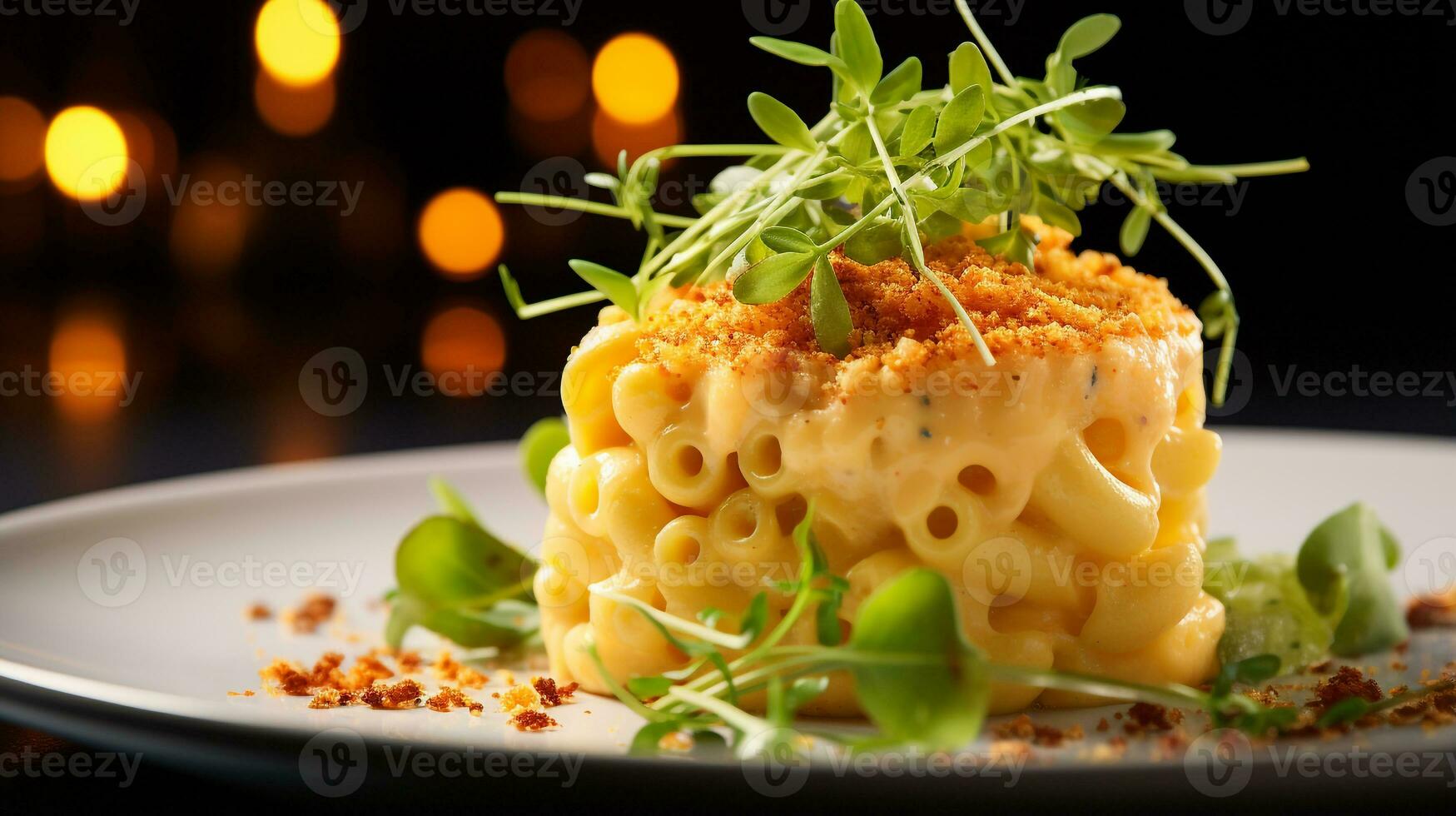 Photo of Gourmet Macaroni and Cheese as a dish in a high-end restaurant. Generative AI