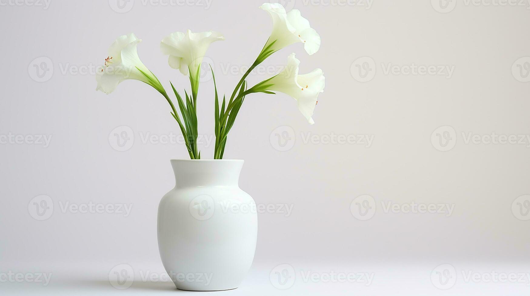 Photo of Gladiolus flower in pot isolated on white background. Generative AI