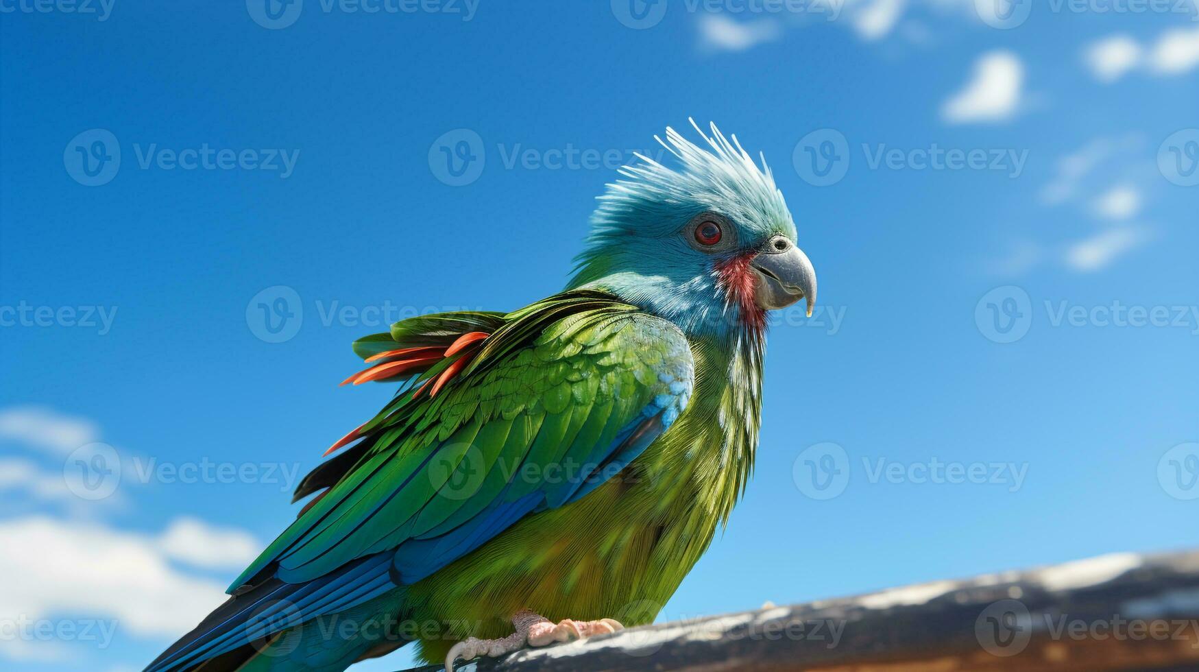 foto de un quetzal debajo azul cielo. generativo ai