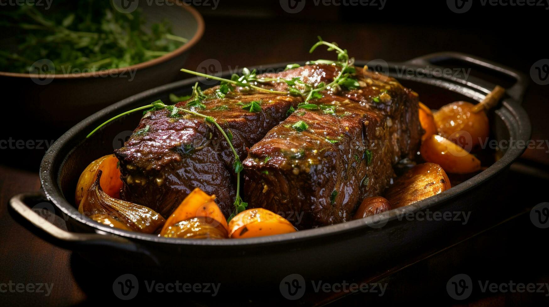 Photo of Beef and Guinness Stew as a dish in a high-end restaurant. Generative AI