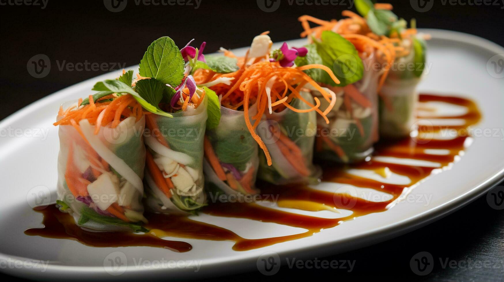 Photo of Summer Rolls as a dish in a high-end restaurant. Generative AI