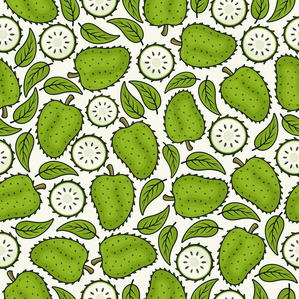 Soursop fruit seamless pattern background illustration vector