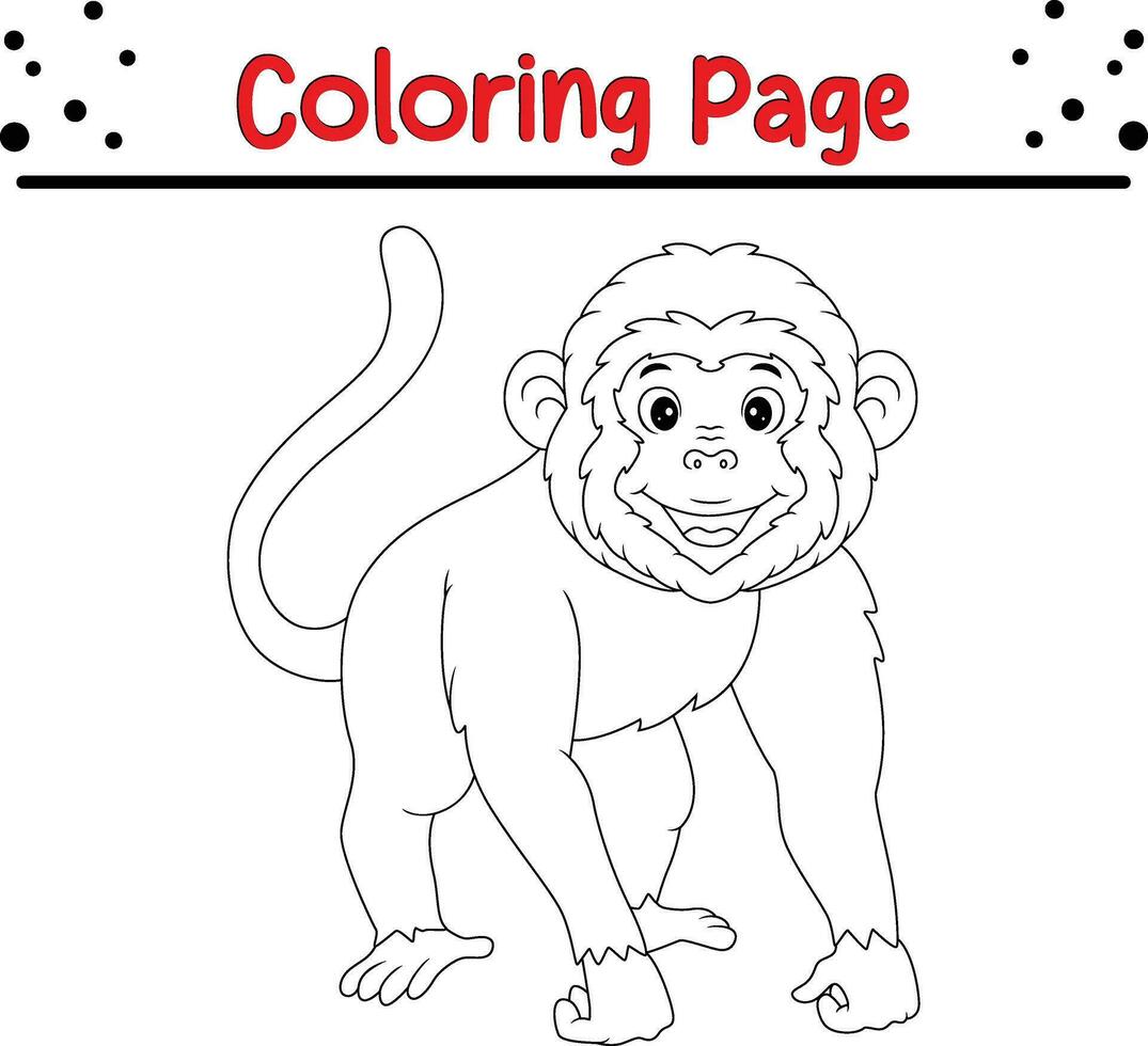 Cute Monkey cartoon coloring page. Animal illustration vector. For kids coloring book. vector