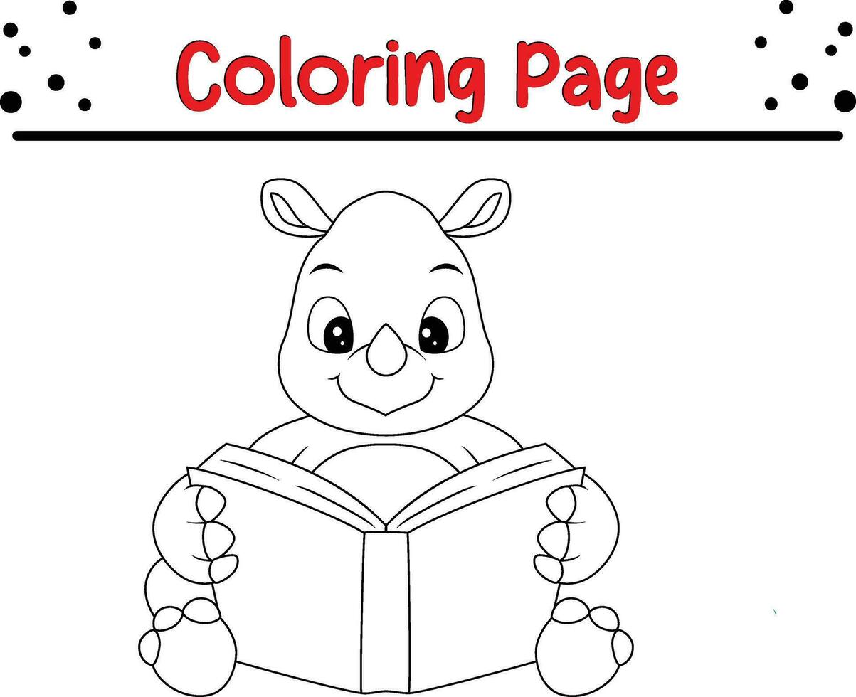 Rhino Coloring Page for children. Black and white vector illustration for coloring book