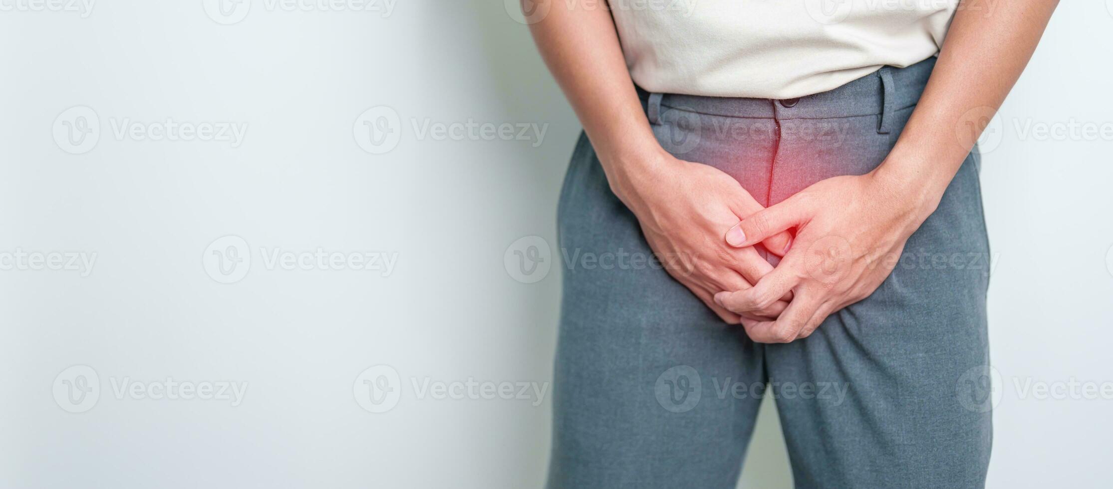 Older Man having Prostate gland or Urinary bladder pain. Prostate Cancer, Enlarged prostate, Prostatitis disease, Hypothyroidism, Male Infertility, Health and World cancer day concept photo